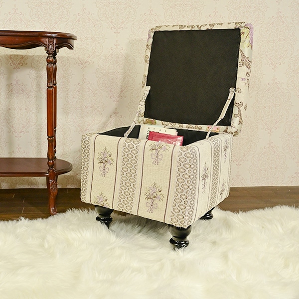 ローズロココ GL ファブリックボックススツールA0101:四角：シルバー