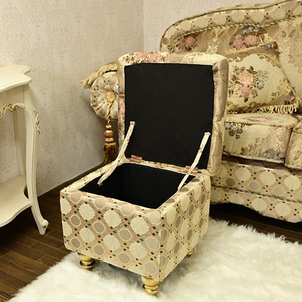 輸入家具 ロココ調 ファブリック ボックス スツール A07：ハート