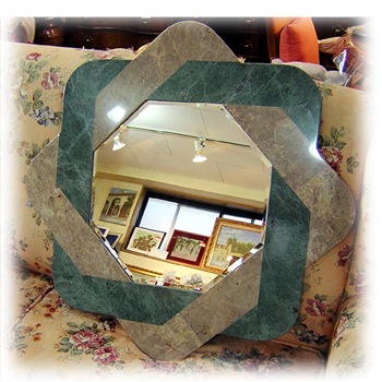 輸入インテリア：大理石風水ミラー：PJ006 グリーン＆ベージュ79*79