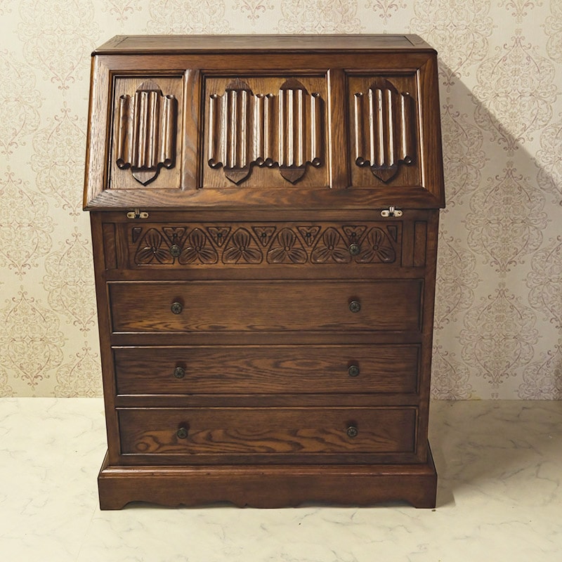 英国調 バロック風家具 ライティングビューロー（大） オーク材使用 横幅75cm 英国調 バロック風家具 ライティングビューロー（大） オーク材