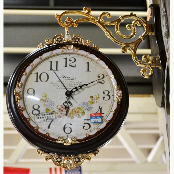 可愛いお花の両面時計：茶|アンティーク調家具、輸入家具、ロココ調