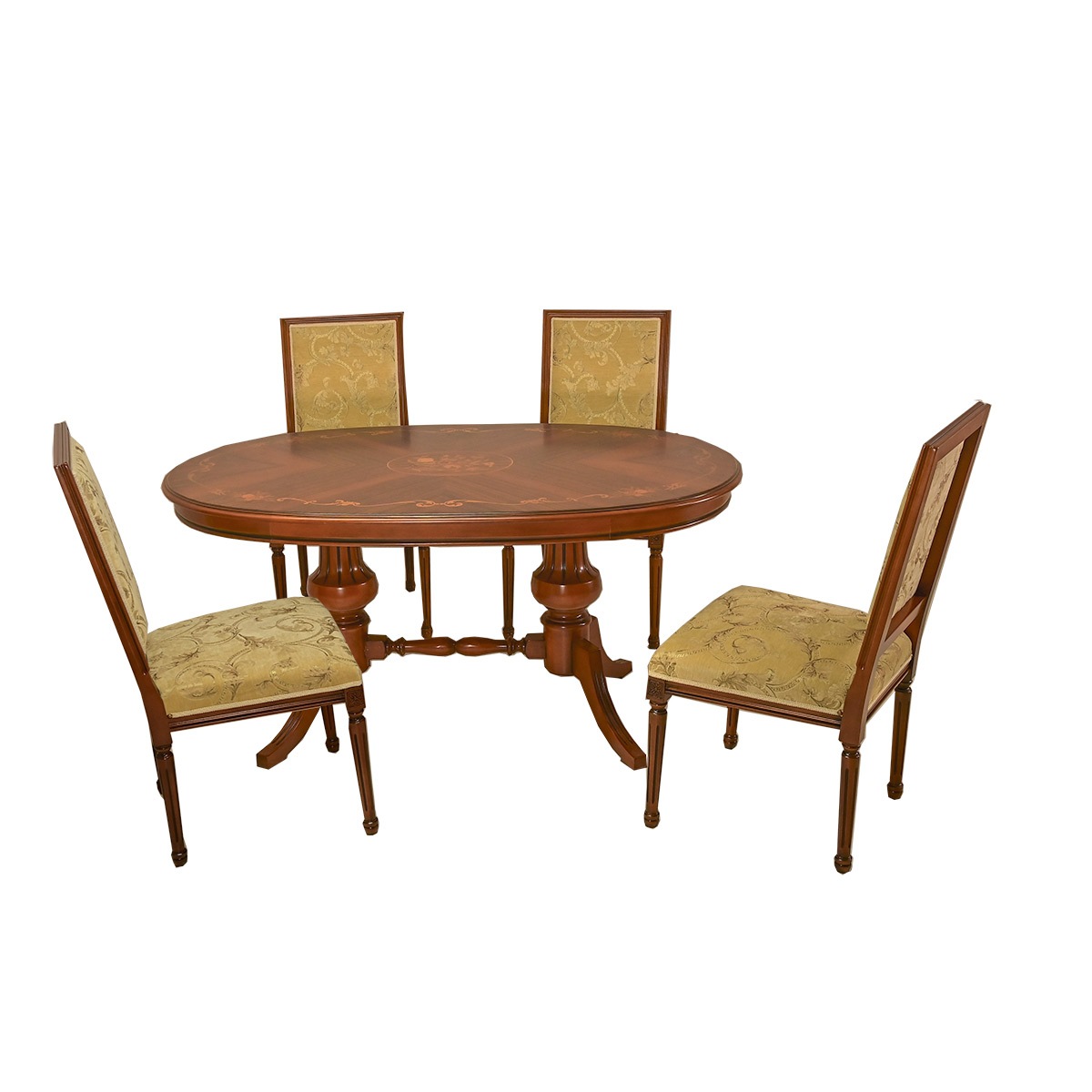 新品イタリア製無垢材楕円ダイニングテーブルセット 150cm象嵌