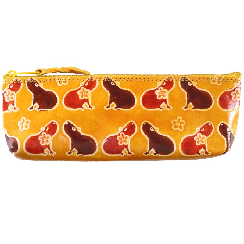山羊革 ペンケース カピバラ柄（マスタード） | 第3世界ショップ 卸