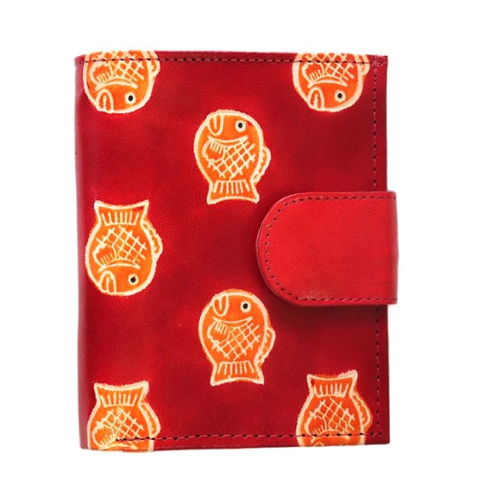 山羊革 二つ折り財布ワイドベルト たい焼き柄（赤） | 第3世界