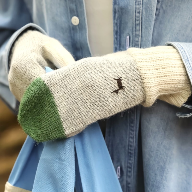 アルパカ100％ ミトン3色手袋(グリーン) | 第3世界ショップ 卸販売用