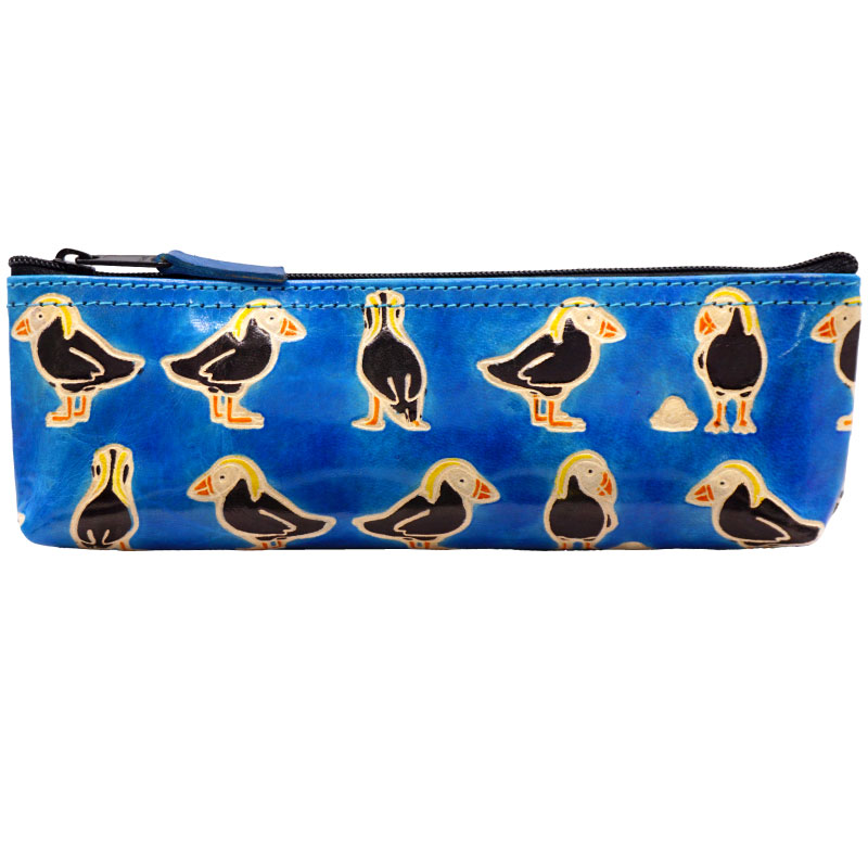 山羊革 ペンケース エトピリカ柄（ブルー） | 第3世界ショップ 卸販売