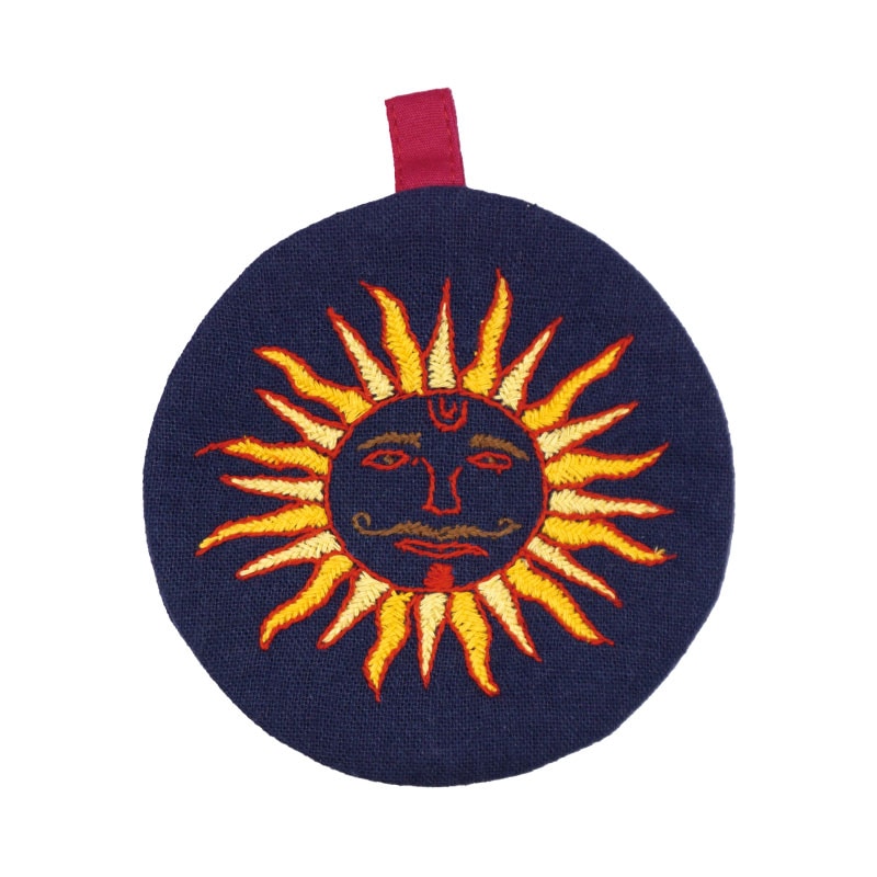 ミラー刺繍 ミニまるポーチ 太陽（ネイビー） | 第3世界