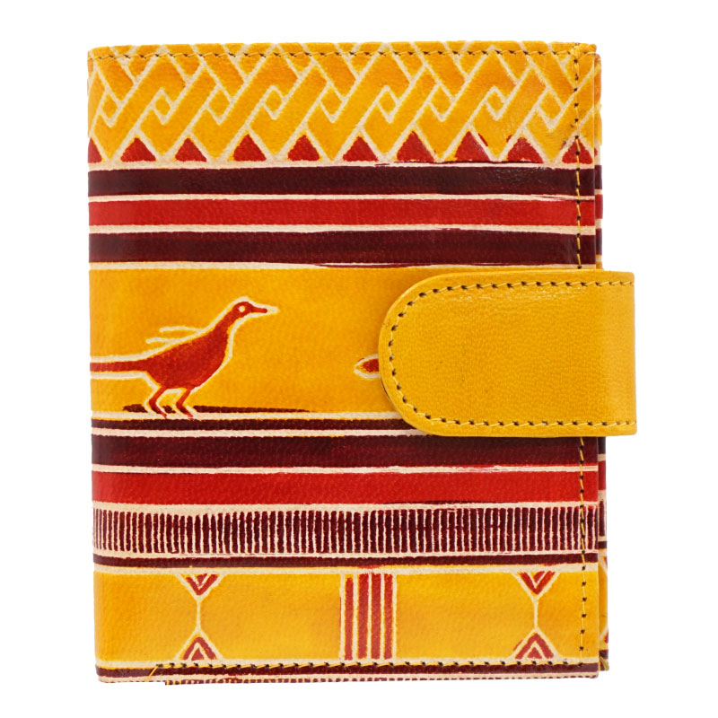雑貨 リニューアル】山羊革 二つ折り財布ワイドベルト 鳥アジアン柄