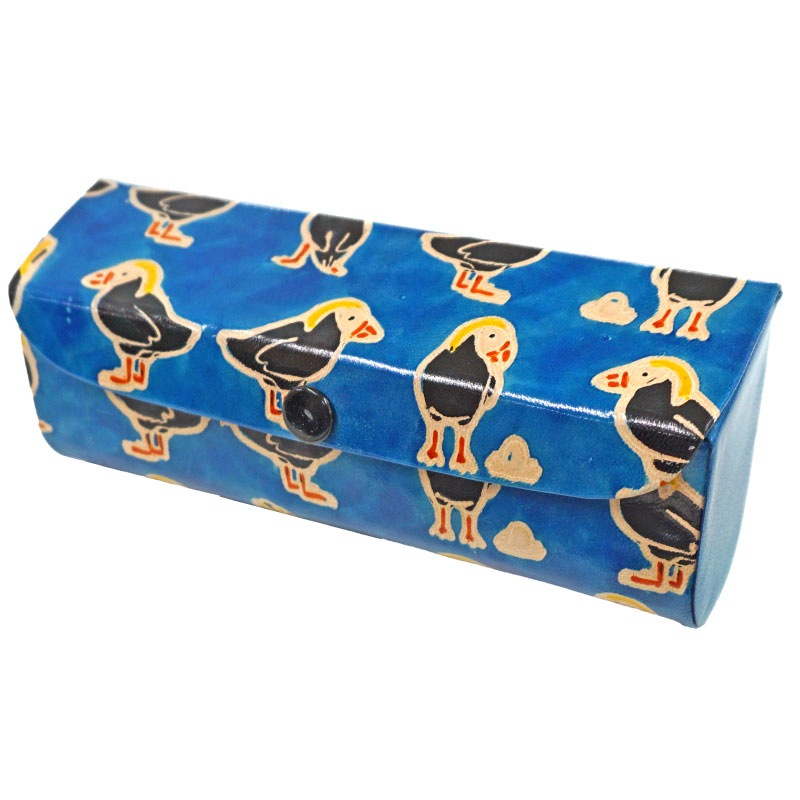 山羊革 メガネケース エトピリカ柄（ブルー） | 第3世界ショップ 卸