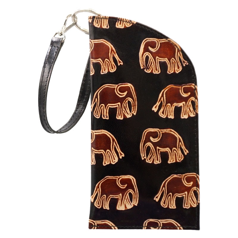 山羊革 ソフトメガネケース ゾウ柄（黒） | 第3世界ショップ 卸販売用