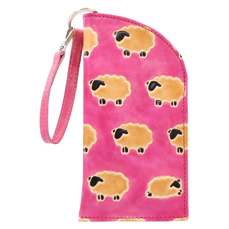 山羊革 ソフトメガネケース ひつじ柄（ピンク） | 第3世界ショップ 卸