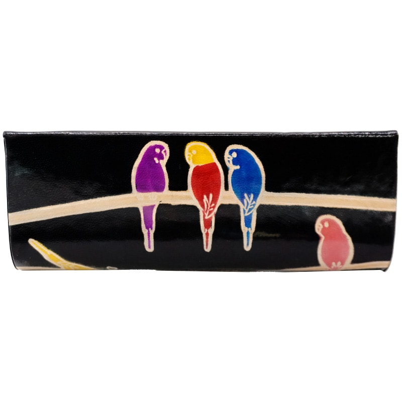 山羊革 メガネケース 鳥柄（黒） | 第3世界ショップ 卸販売用