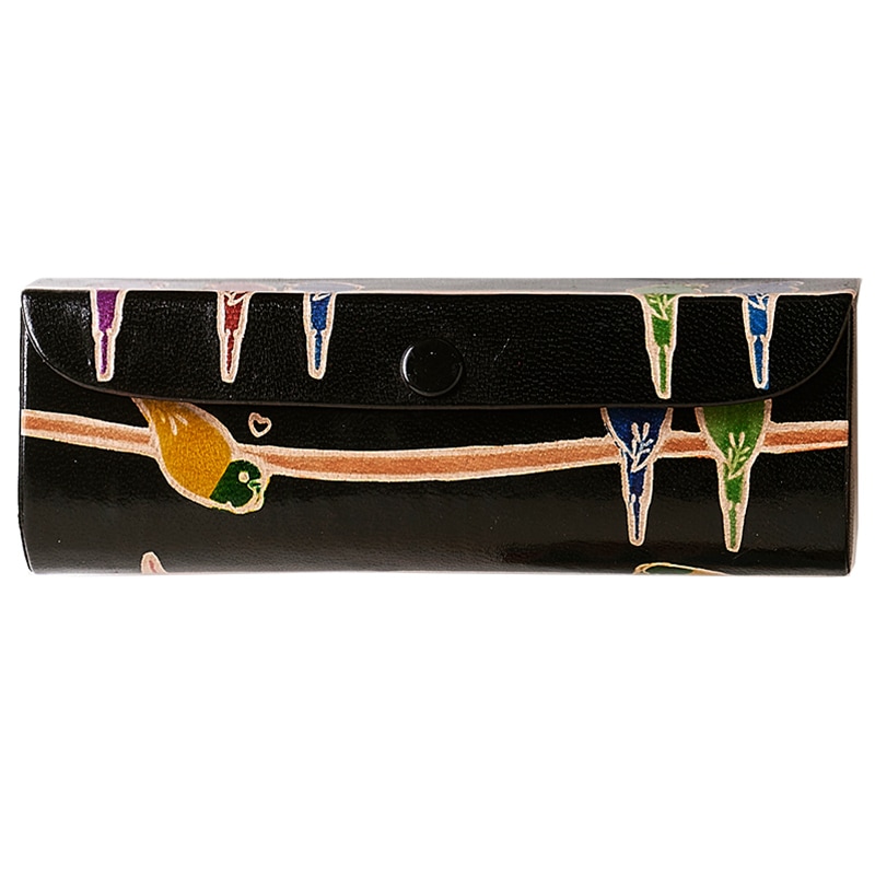 山羊革 メガネケース 鳥柄（黒） | 第3世界ショップ 卸販売用