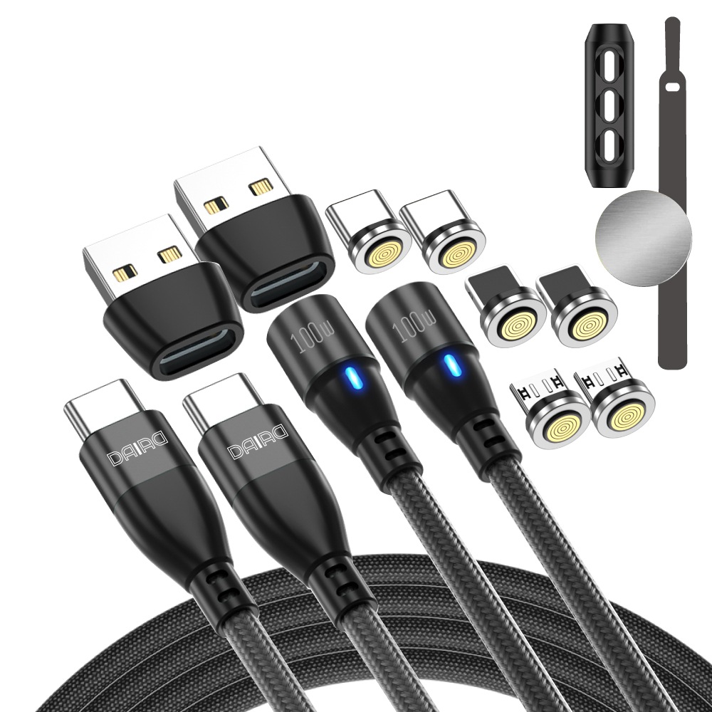 【9PIN 2本セット】PD100W マグネット充電ケーブル 全機種対応 3in1 高速充電 急速 iPhone iPad Lightning Micro USB Type-C Android スマホ タブレット 1m 2m