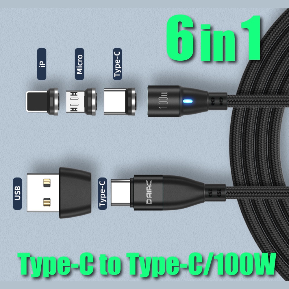 【9PIN 2本セット】PD100W マグネット充電ケーブル 全機種対応 3in1 高速充電 急速 iPhone iPad Lightning Micro USB Type-C Android スマホ タブレット 1m 2m