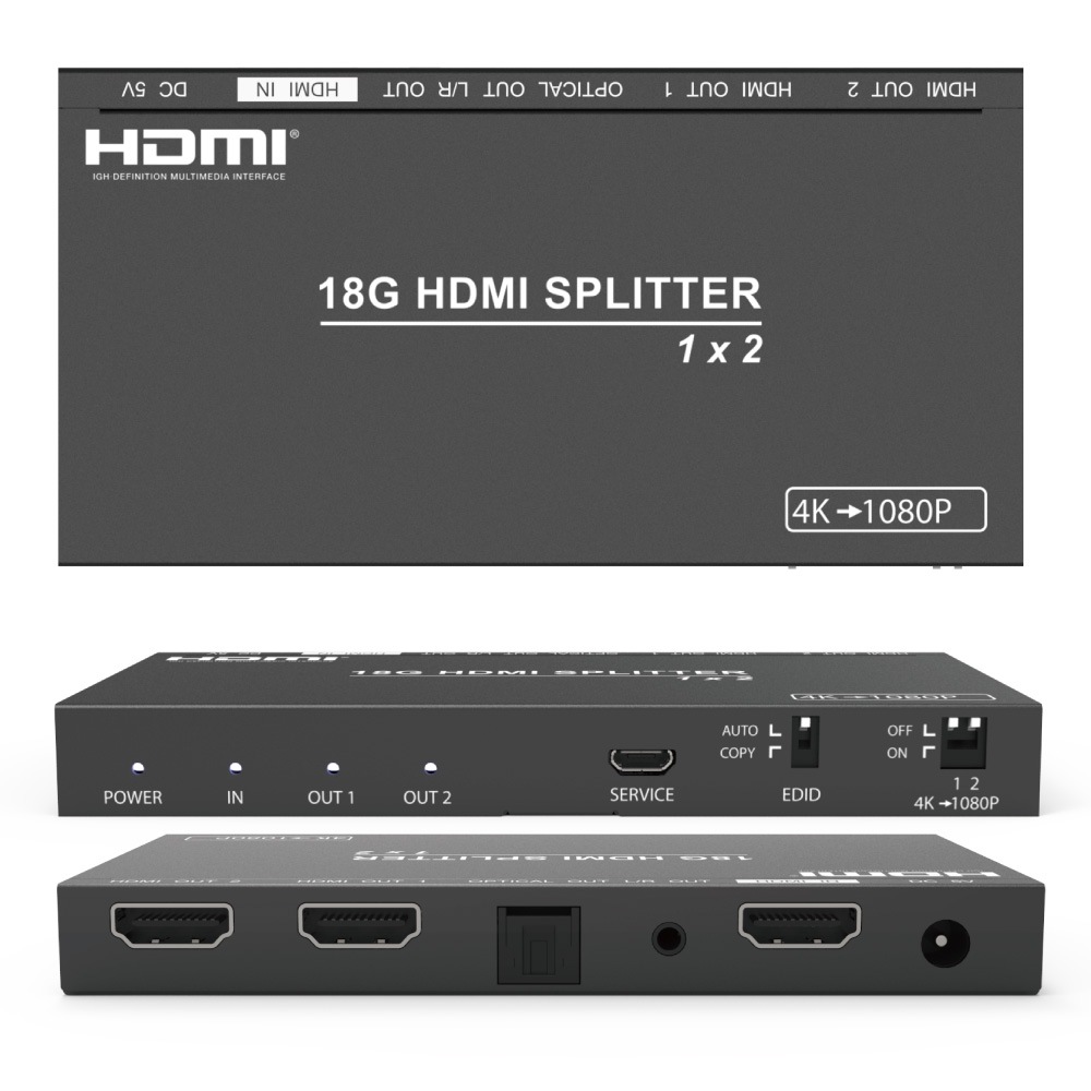 【HDCPパススルー+音声分離+分配】HDMI スプリッター 4K@60Hz 1入力2出力 同時出力 光デジタル出力 サウンドバー 3.5mm 4K-1080P ダウンスケーラー EDID PS5 XBOX 120Hz ゲーム ブルーレィレコーダー Dolby Atmos サウンドバー