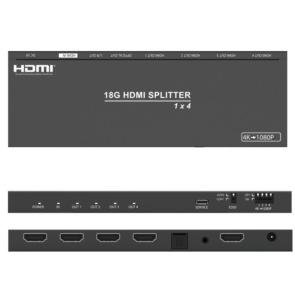 【HDCPパススルー+音声分離+分配】HDMI 同時出力 4K@60Hz HDR 1入力4出力 SPDIF OPTICAL 光デジタル出力 3.5mm スプリッター 4K-1080P ダウンスケーラー EDID PS5 XBOX 120fps ドルビーアトモス サウンドバー キャプチャー
