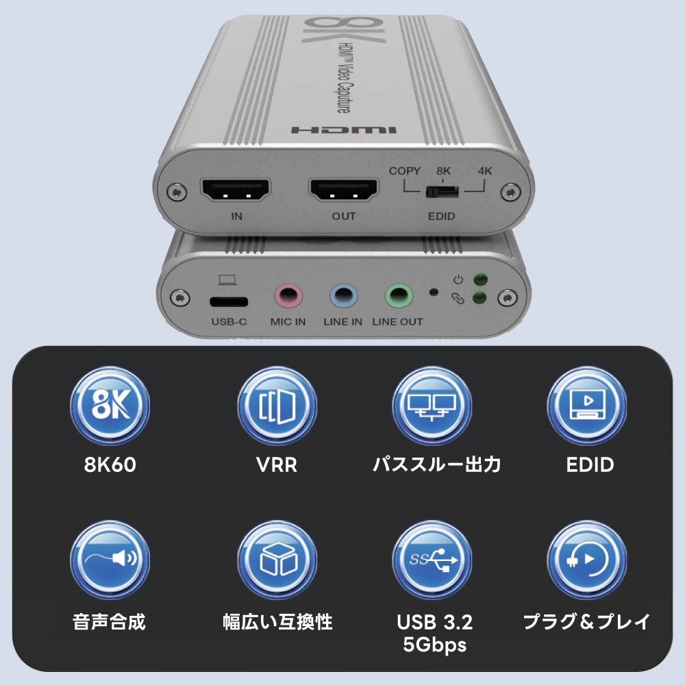 DAIAD HDMI to USB 3.2 ビデオキャプチャーボード [8Kパススルー / 4K 60fps] 4K@120Hz VRR Dolby Atmos DD+ 1080p@120fps OBS