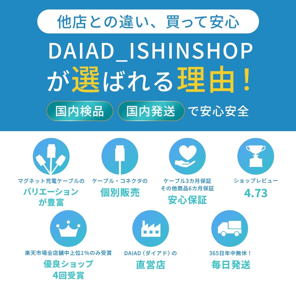 DAIAD 3in1 マグネット充電ケーブル [2本セット]