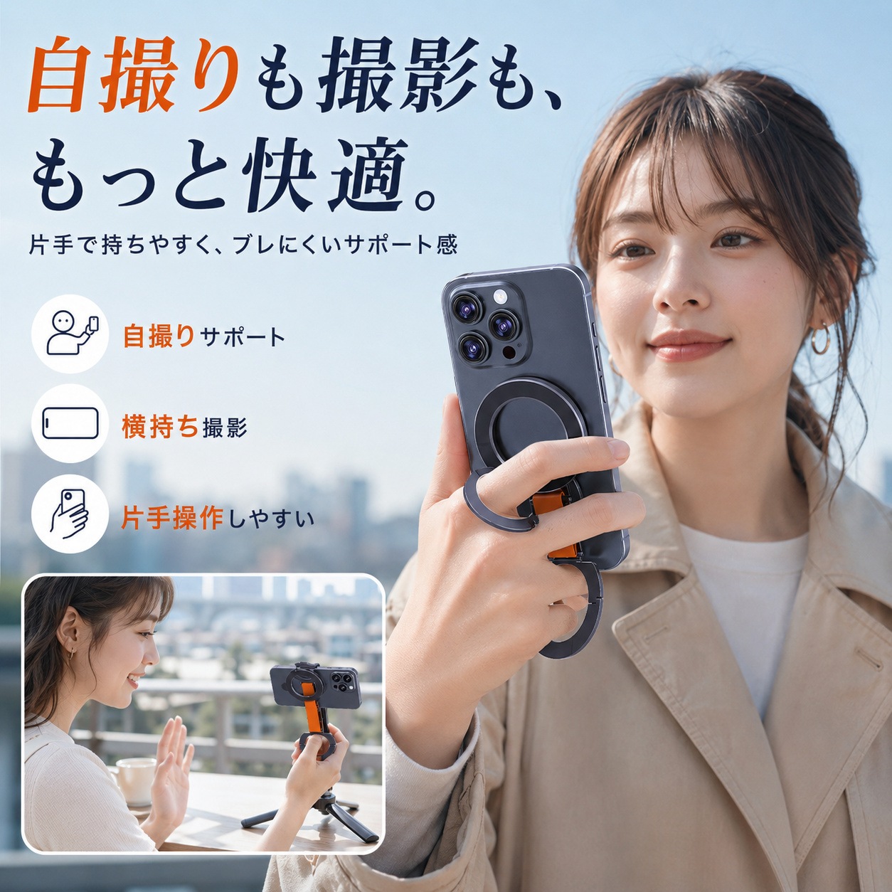 スマホスタンド リングホルダー 磁気吸着 折りたたみ式 N52強力磁石 縦置き 横置き 角度調整 指掛けリング スマホグリップ 卓上スタンド iPhone MagSafe対応ケース対応