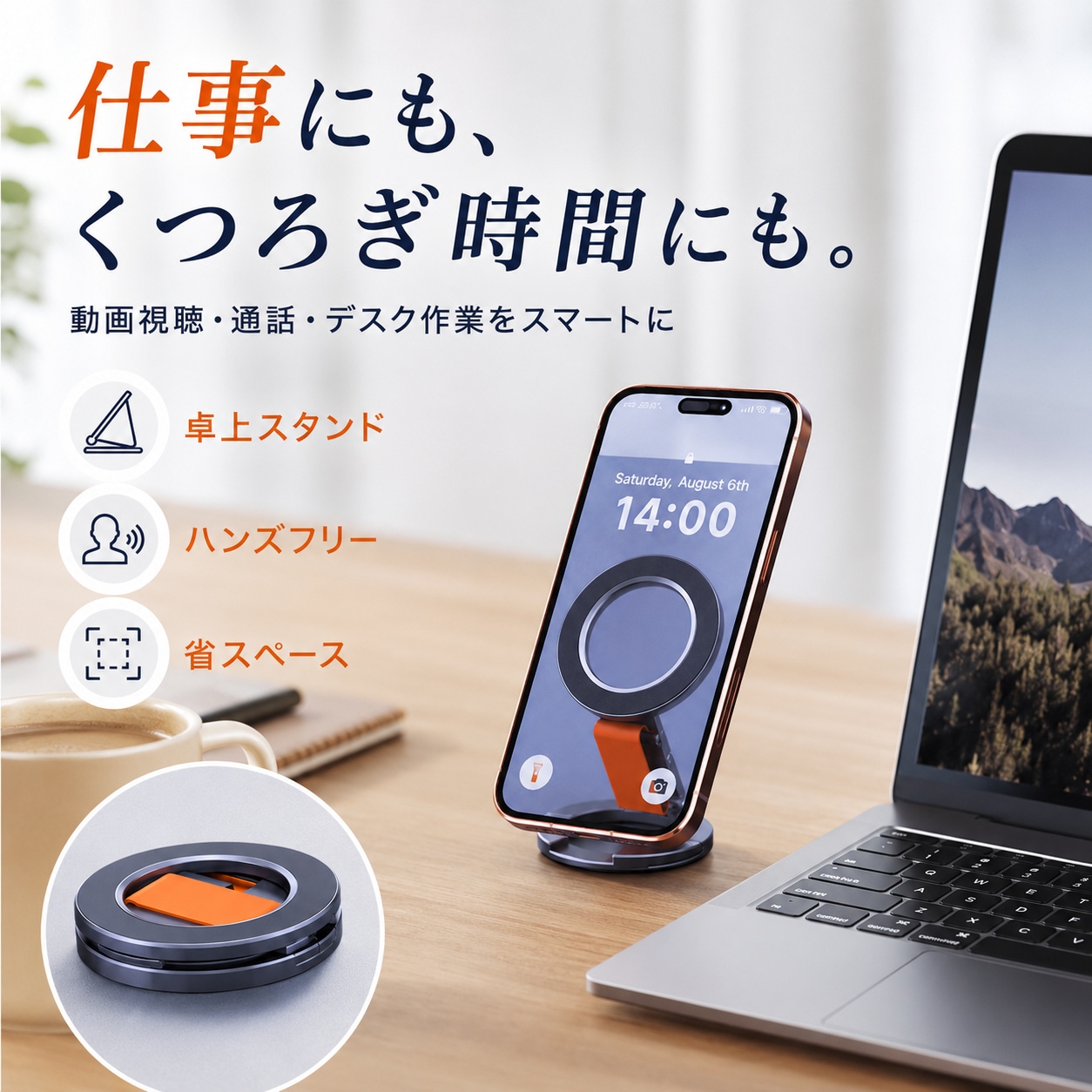 スマホスタンド リングホルダー 磁気吸着 折りたたみ式 N52強力磁石 縦置き 横置き 角度調整 指掛けリング スマホグリップ 卓上スタンド iPhone MagSafe対応ケース対応