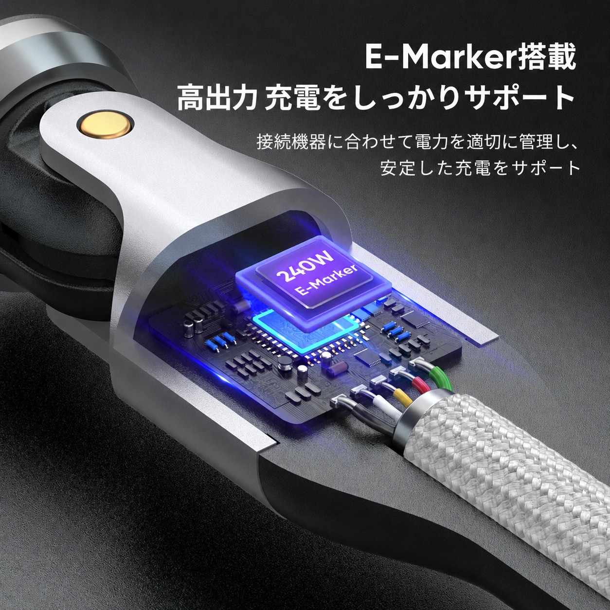PD240W対応 マグネット収納 Type-Cケーブル｜片側540°回転・データ転送対応 1m グレー DTC-MSC