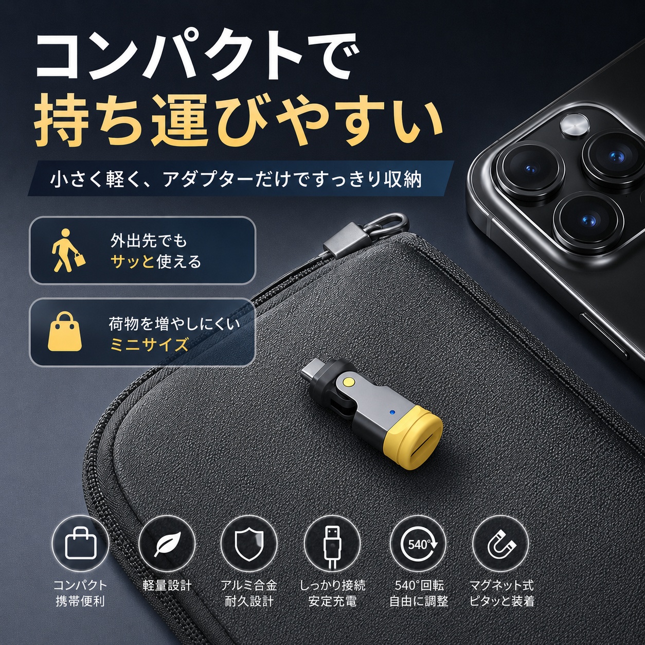 SWC-ADON 1PIN マグネット充電変換アダプターのみ｜充電専用・540°回転・予備/買い足し用