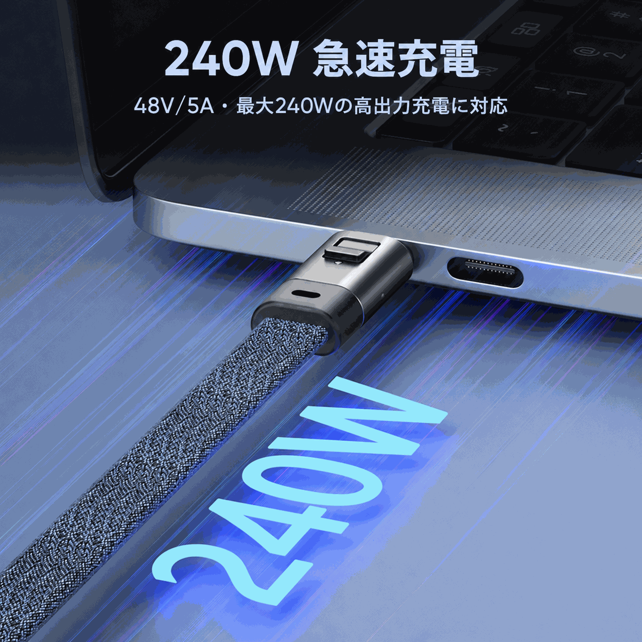 PD240W対応 Type-C ナイロンストラップケーブル｜短いCtoC充電・データ転送対応モデル DTC-STP-NYL
