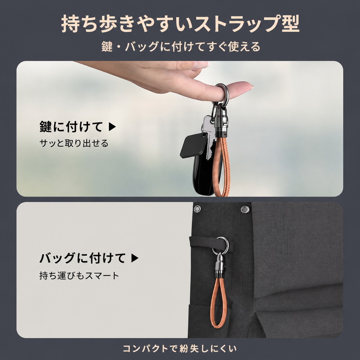 PD240W対応 Type-C レザー ストラップ 充電ケーブル｜短い CtoC 充電専用ケーブル キーホルダー DTC-STP-LTH