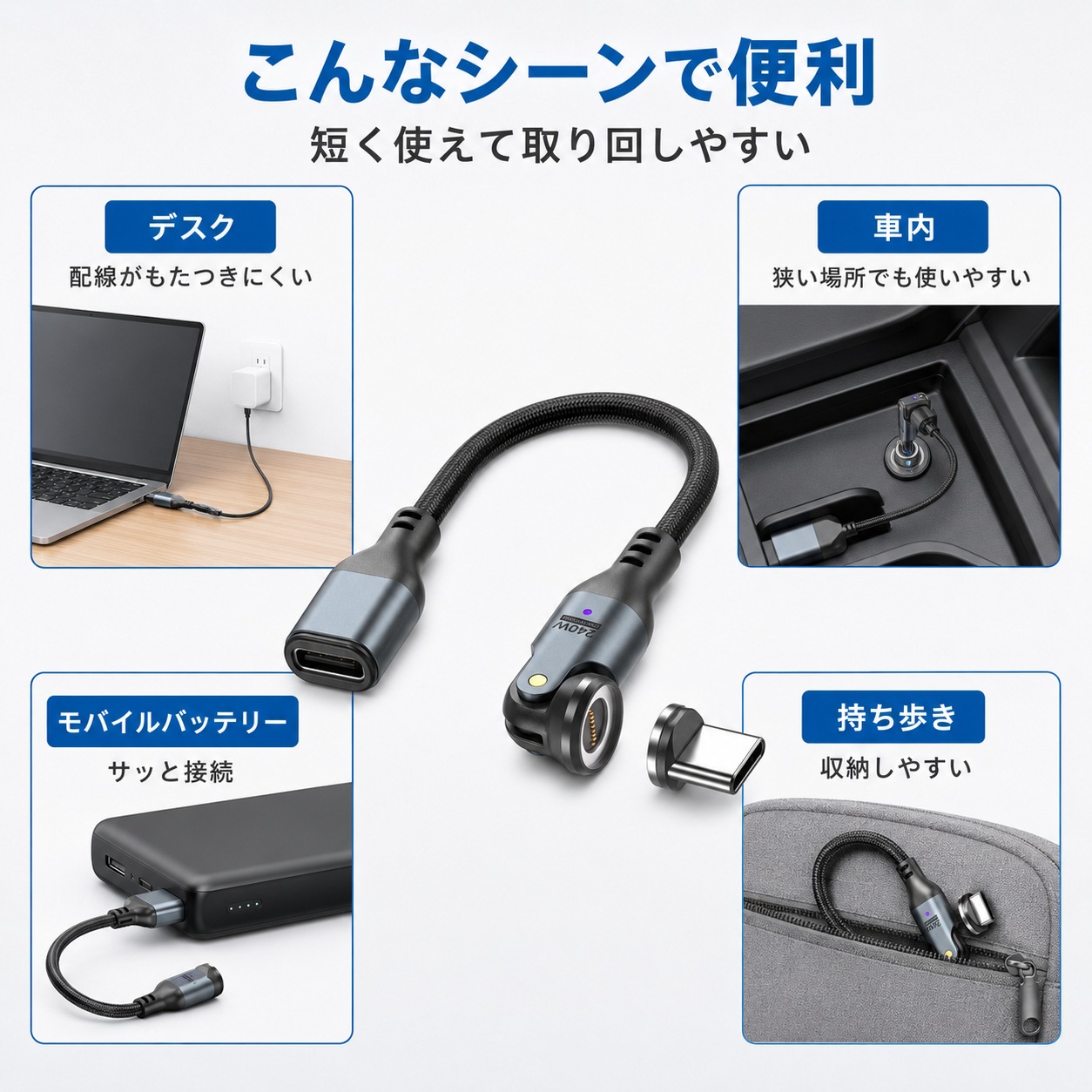 DAIAD 9PIN マグネット充電変換ケーブル 変換アダプター 540°回転 PD240W対応 Type-Cケーブル用 端子3個セット PDSW-CBAD