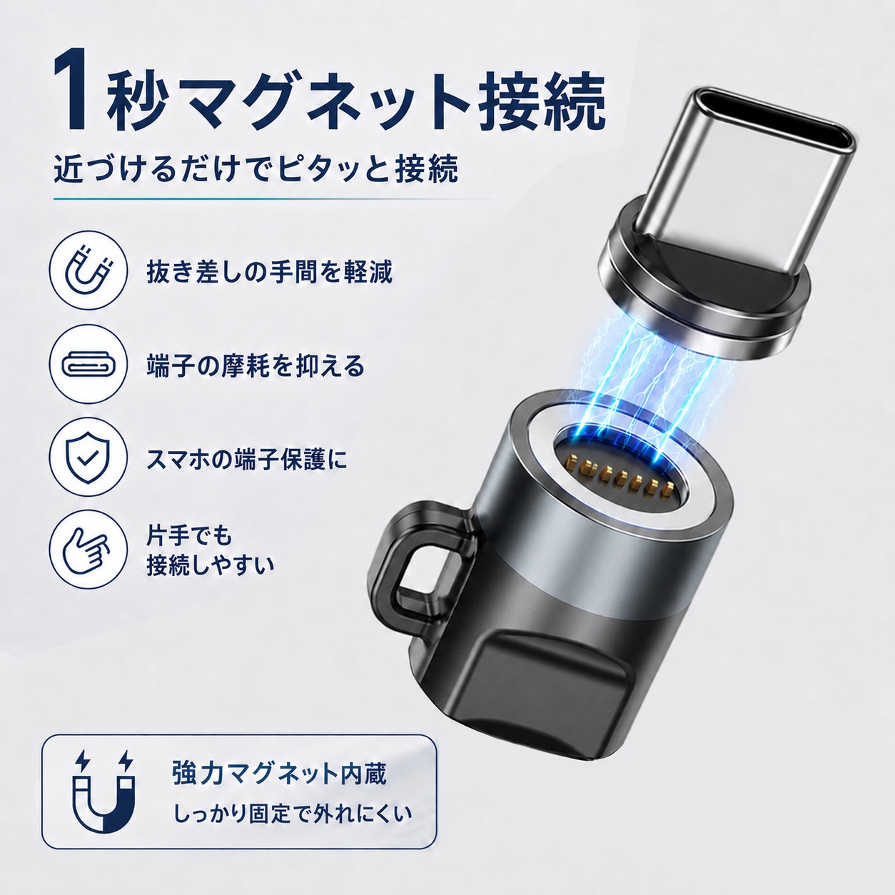 【単体】DAIAD 9PIN マグネット充電 ミニ変換アダプター ストレートタイプ PD240W対応 Type-Cケーブル用