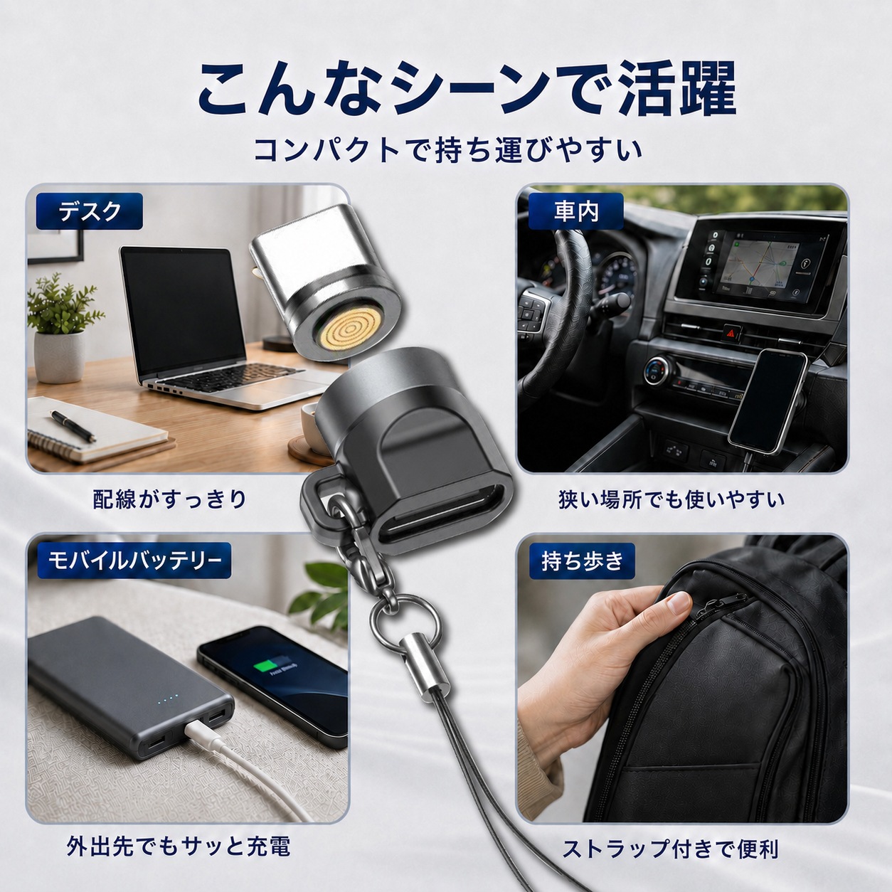 【単体】DAIAD 9PIN マグネット充電 ミニ変換アダプター ストレートタイプ PD240W対応 Type-Cケーブル用