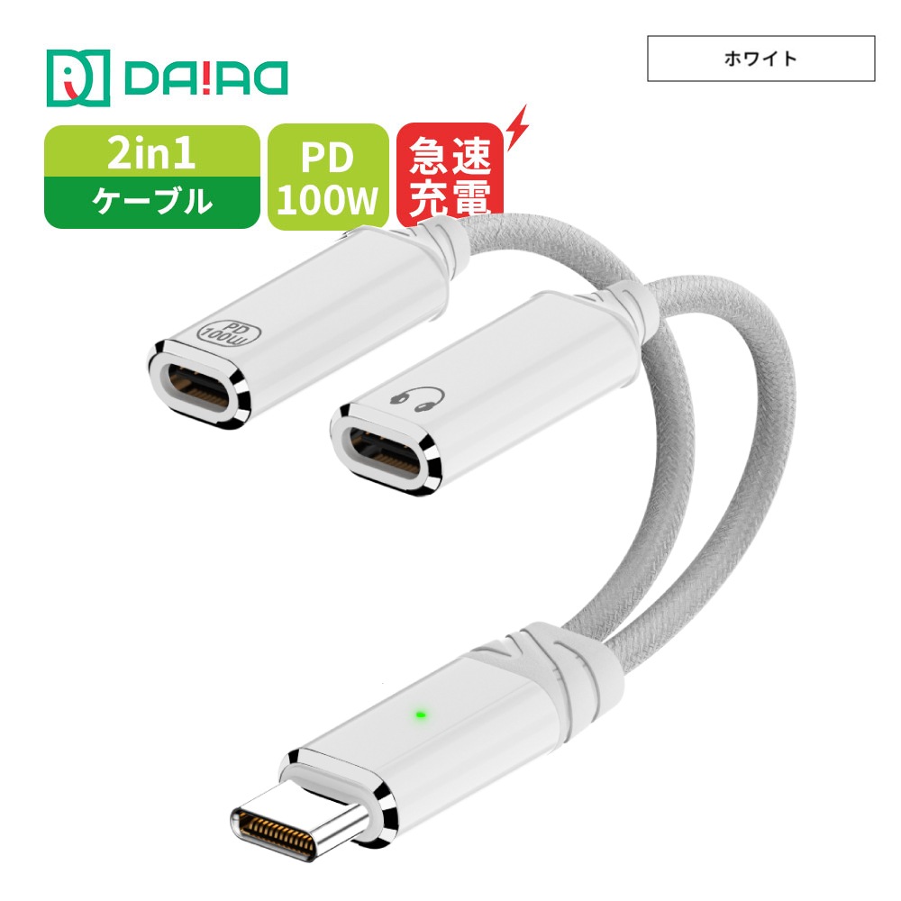 DAIAD Type-C to Type-C 2in1 イヤホン＆充電アダプター [PD 100W / 高音質DAC内蔵]