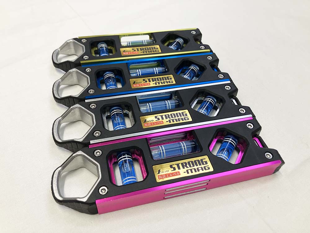 シンワ 仮設工レベル STRONGｰMAG 150㎜ マグネット 全4色 水平器 強力