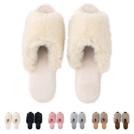 おウチスリッパ 前開きファー ソールベージュ DF22A29