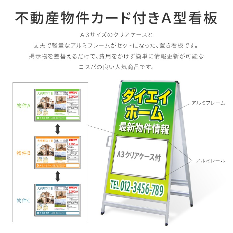 A型看板 物件案内ケース(A3)付き 「ファミリー向け物件」 AKC-G-04