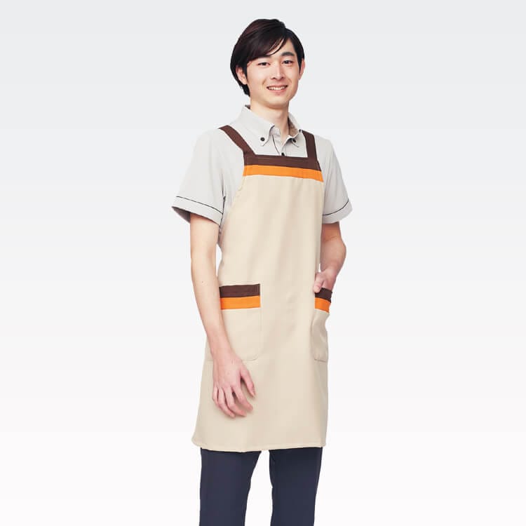【エプロン】「油をはじく素材」リップガード加工・前中心丈 80cm スーパー制服/飲食店ユニフォーム (SUI5-77)