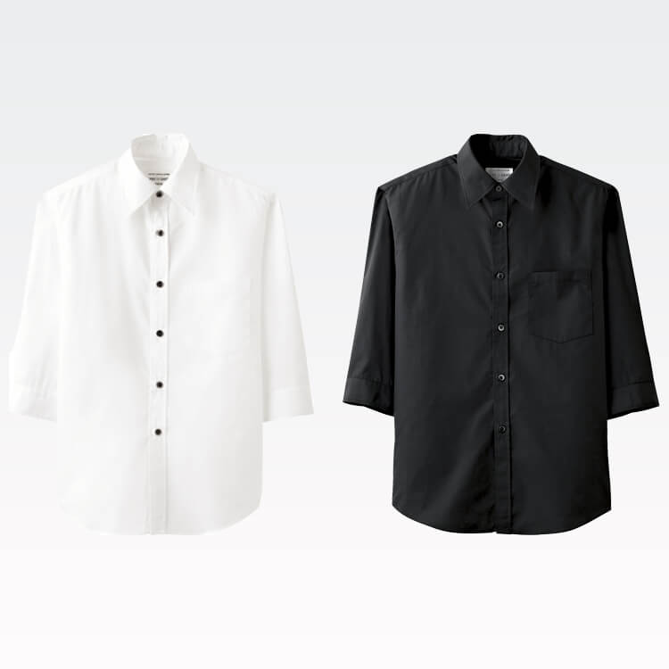 【業務用シャツ7分袖 男女兼用】 SS～4L  ポリ65％綿35％　スタッフ制服/飲食店ユニフォーム