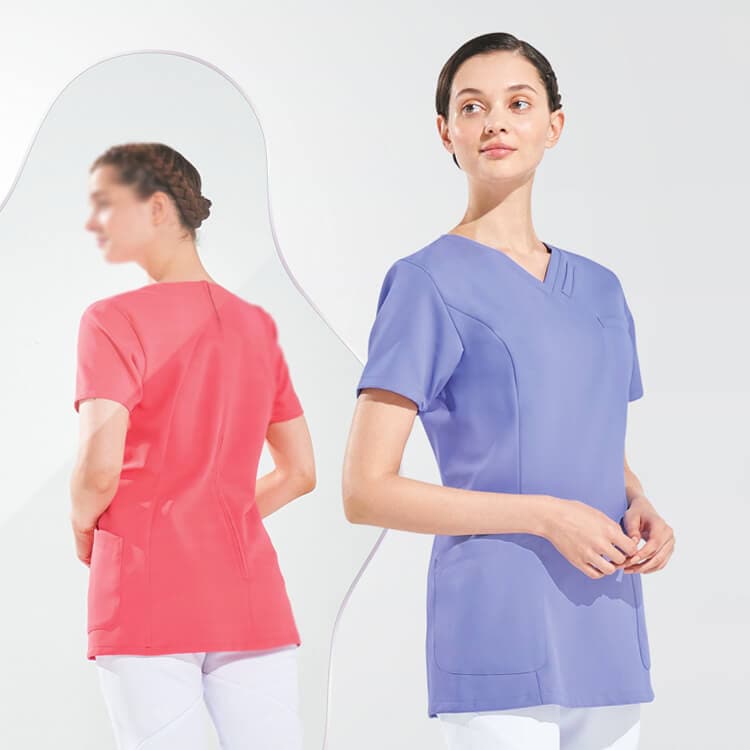 【スクラブワコール】 レディース  後ろファスナータイプ S～3L 8色  ナース制服