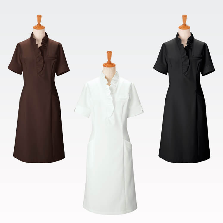【エステ制服ワンピース】ブラウン他２色・防汚・ストレッチ素材  7～15号/サロンユニフォーム