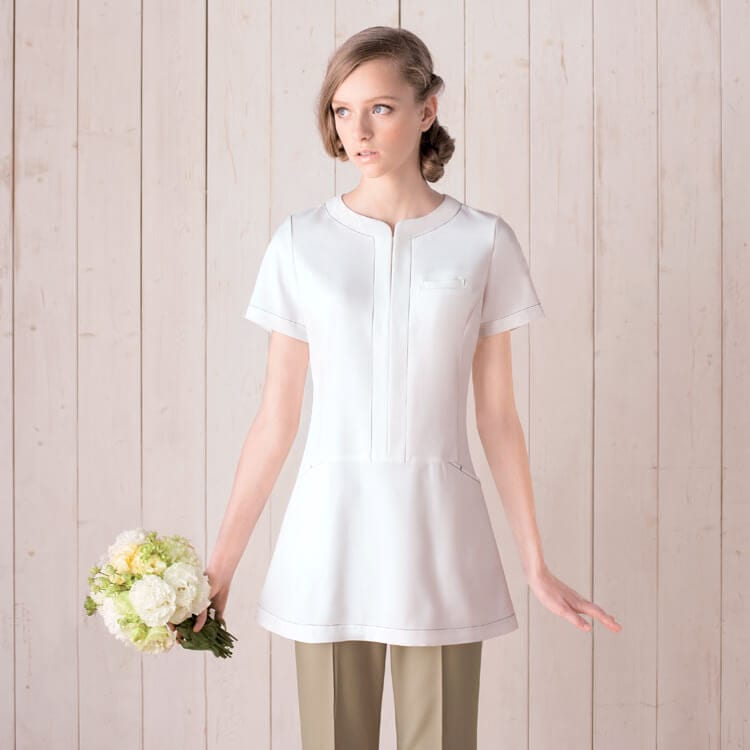 【エステ制服 チュニック】 5～15号 ホワイト  ブラック  クリーム / ネイルサロン制服