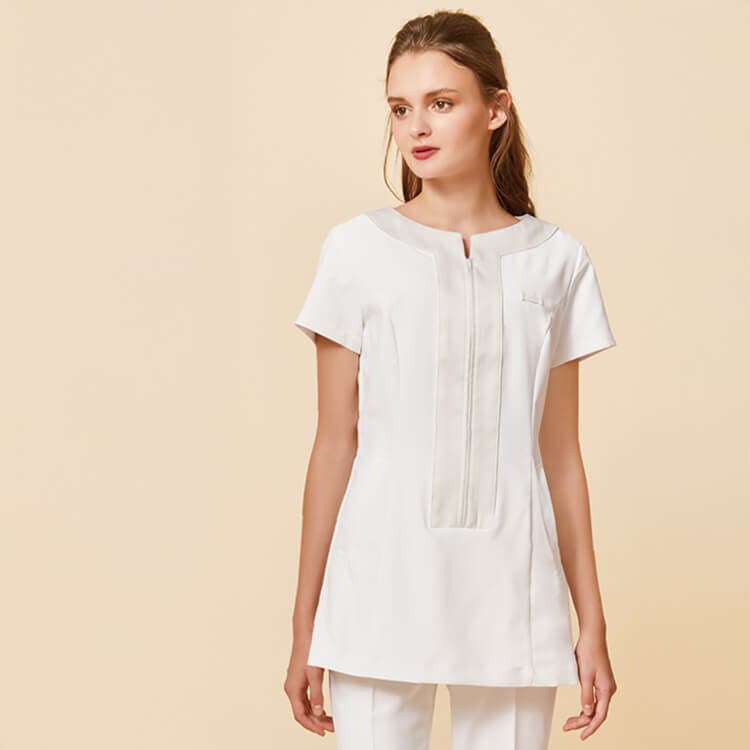 【エステ制服 チュニック】家庭洗濯可「イージーケア素材」防汚制電・吸汗速乾　7～15号  3色