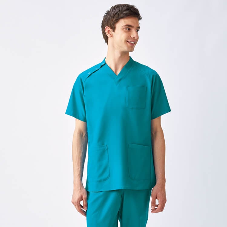 【医療スクラブ 男女兼用】「ストレッチ＆吸水速乾」ポリ100％　SS～５L  6色 ドクターウェア  ナース服/ルコック (AKSUQM1530)