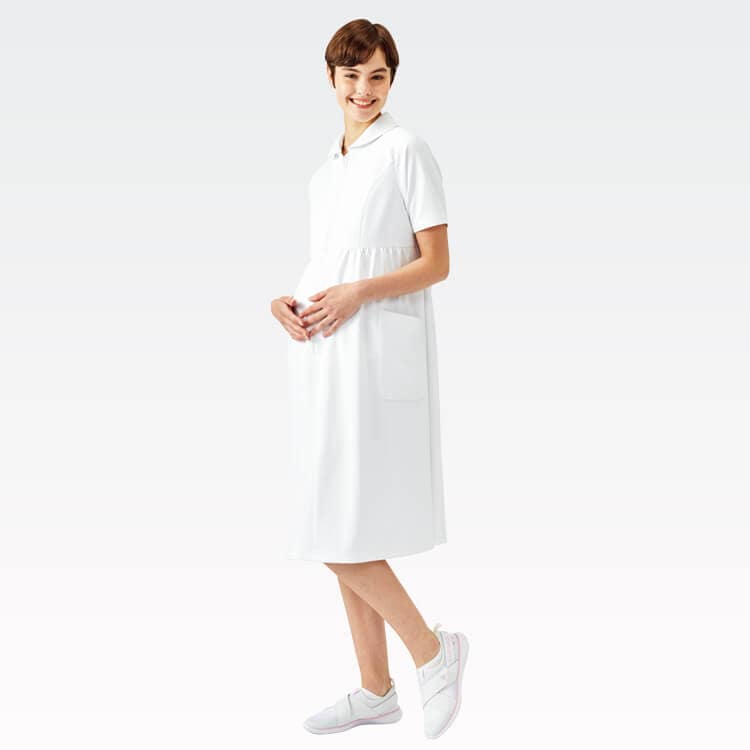 【マタニティワンピース白衣 医療看護ウェア】 「防透け・ストレッチ」M～L 妊婦 ナース服/ルコックスポルティフ (AKSUQW0016)
