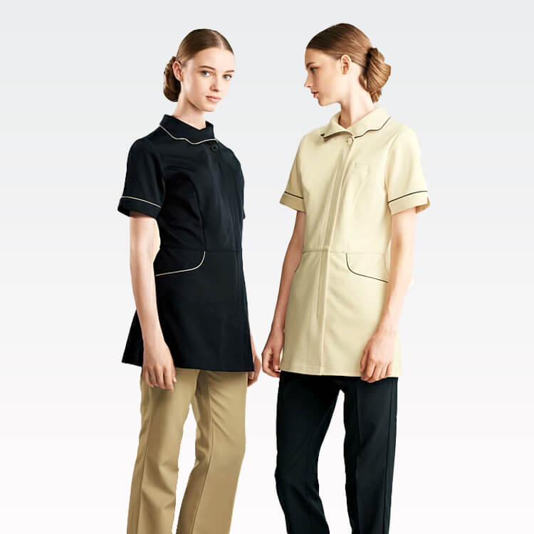 【エステユニフォーム　チュニック】 ストレッチ・防透け素材 5～15号/ベージュ　ブラック　