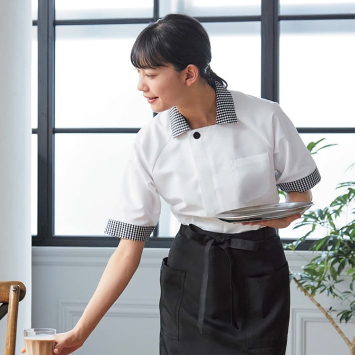 【レストラン制服 半袖】男女兼用 ポリ80％ 綿20％　SS～3L  飲食店ユニフォーム