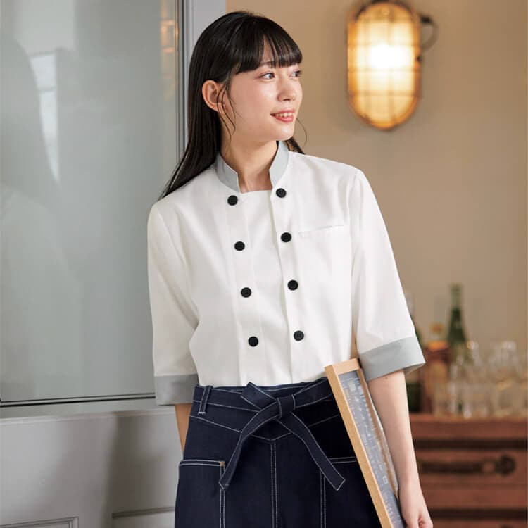 【飲食ホール制服 半袖】男女兼用 ポリ85％ 綿15％ SS～3L  洋菓子店/店舗ユニフォーム (SAA615)