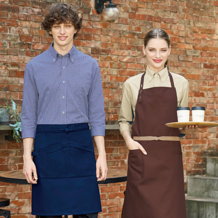 【業務用カラーシャツ七分袖  男女兼用】 チェック柄・ボタンダウン/飲食ユニフォーム