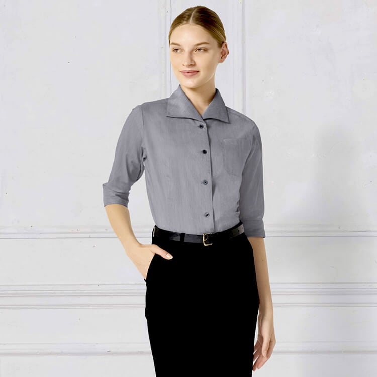 【レストラン制服ブラウス 七分袖】 レディースシャツ・ピンク  ベージュ　ブラック　7～17号/店舗ユニフォーム