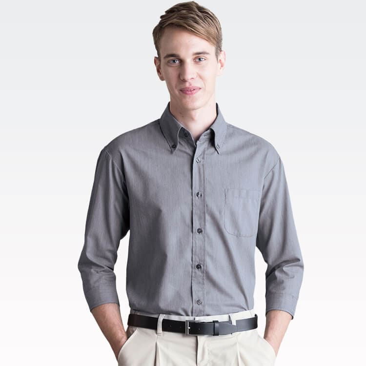 【スタッフ制服シャツ 7分袖】男女兼用・ボタンダウン （左胸ポケット）SS～４L